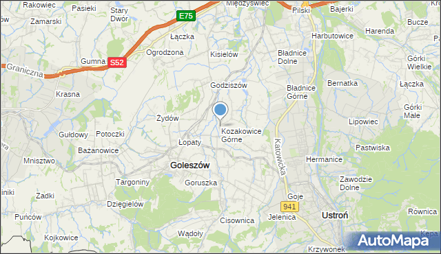 mapa Kozakowice Górne, Kozakowice Górne na mapie Targeo